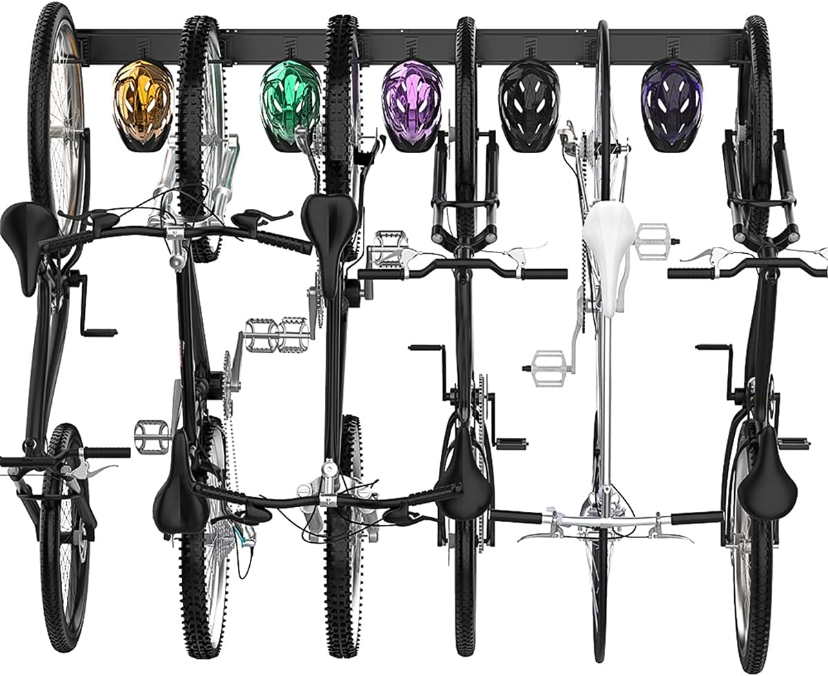 Bike Storage Rack, 6 Bike Racks & 5 Hooks for Garage, Wall Mount Vertical Bicycles Hanger for Home Space Saving, up to 600lbs, 64-inch