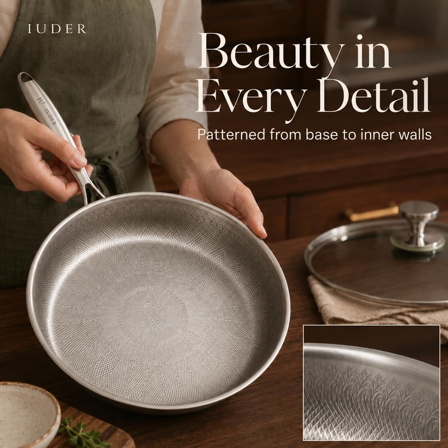 Titanium Pans for Cooking, 12" Frying Pan with Lid, Coating Free