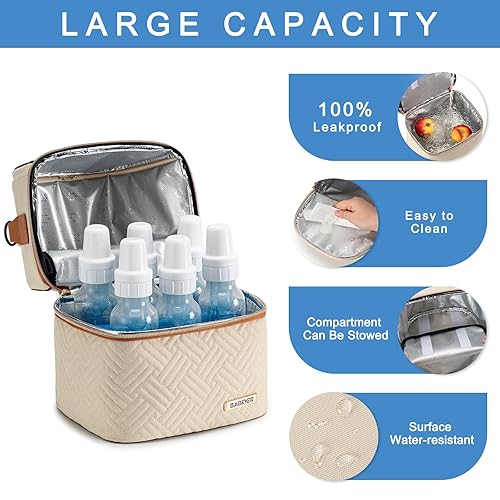 Miniatura 4 de Bolsa enfriadora de leche materna con bolsa de hielo para 6 biberones de hasta 9 onzas, bolsa enfriadora con bomba de leche materna con correa para