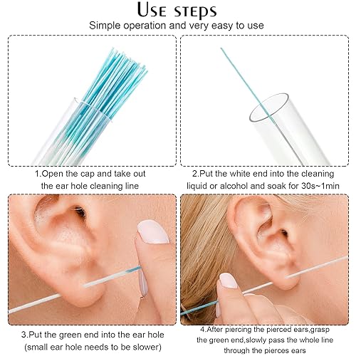 Miniatura 3 de 360 piezas de aretes de hilo dental para los orificios de las orejas, limpiador de agujeros, desechable, para el cuidado posterior, línea de