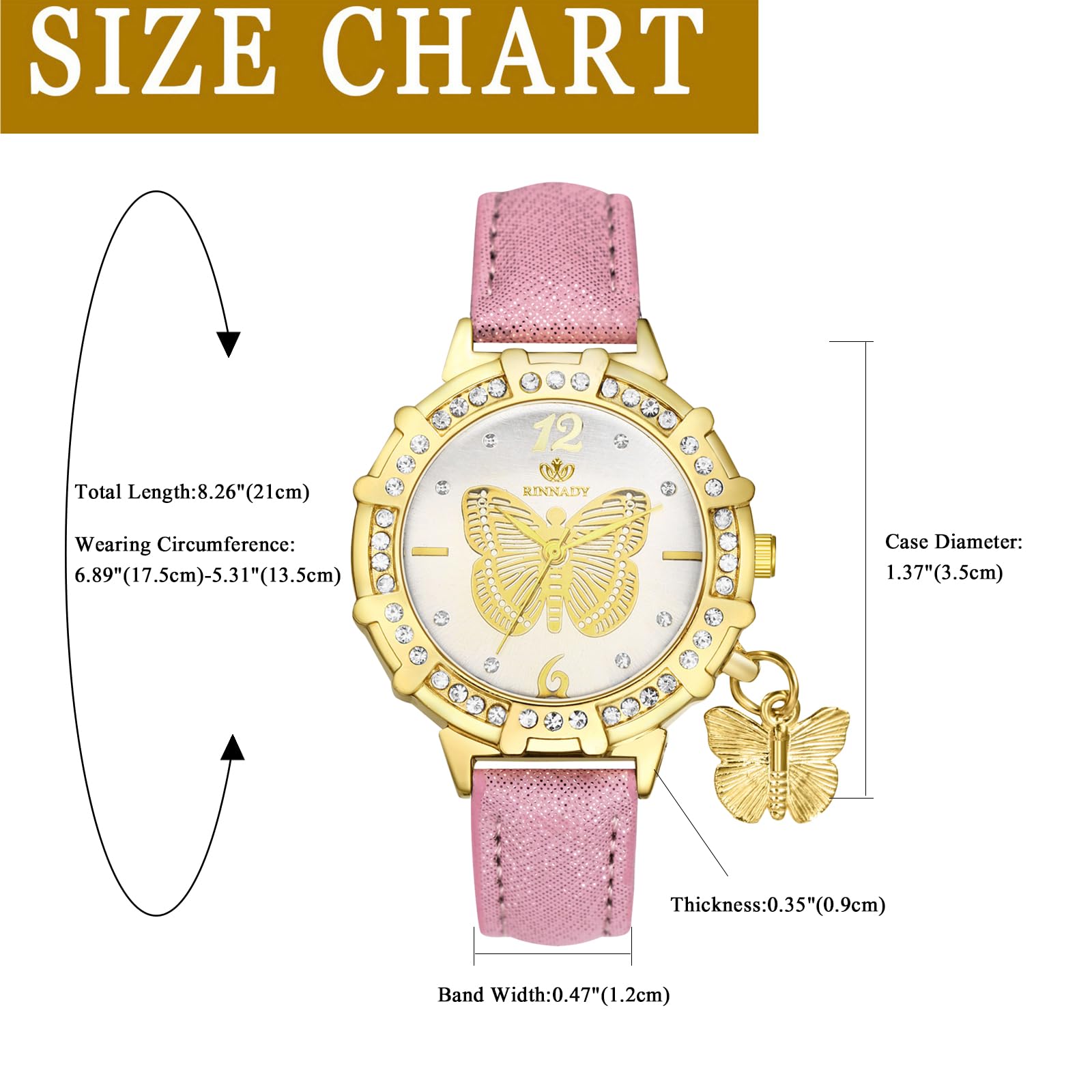 JewelryWe Zegarki damskie skórzane motyle – 6 sztuk eleganckich boho, motyli, stras, zegarek na rękę, analogowy zegarek kwarcowy z 6 kolorami skórzanej bransoletki, 6 szt.