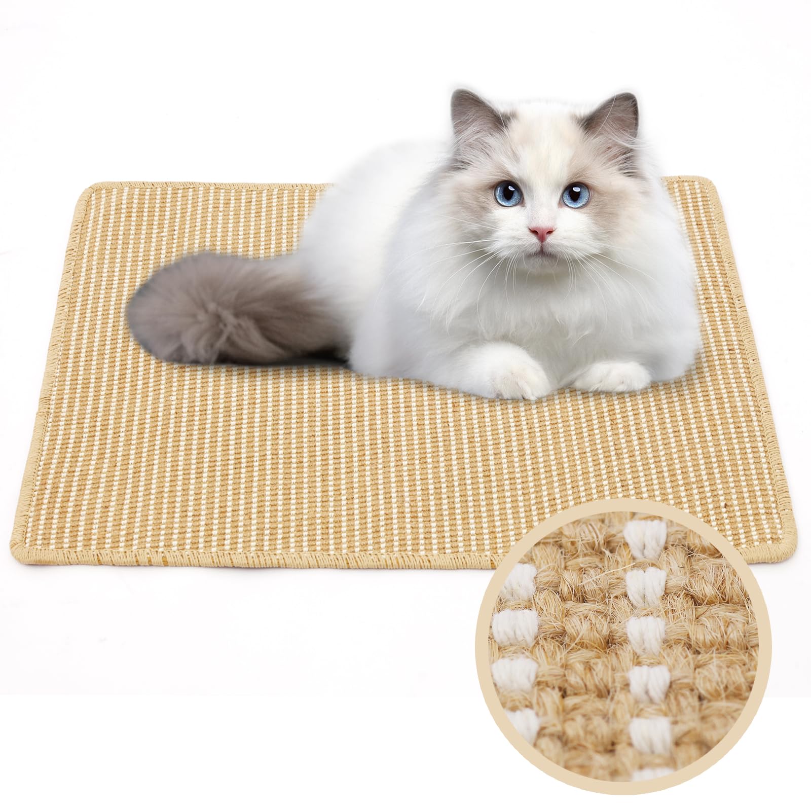 Cat Scratch Pad for Indoor Cats, Sisal Cat Scratching Mat Cat Carpet Protector,Natural Sisal Cat Scratch Blanket with Tapes, Floor Corner Scratching Pad (M/15.7 X 23.6 inch)