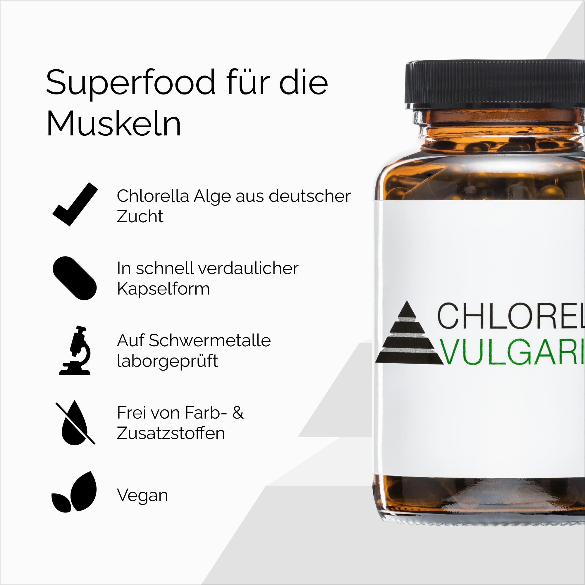 YPSI Chlorella Vulgaris - Mikro Algen Kapseln mit Folsäure und Eisen - Vegan - 200 Kapseln