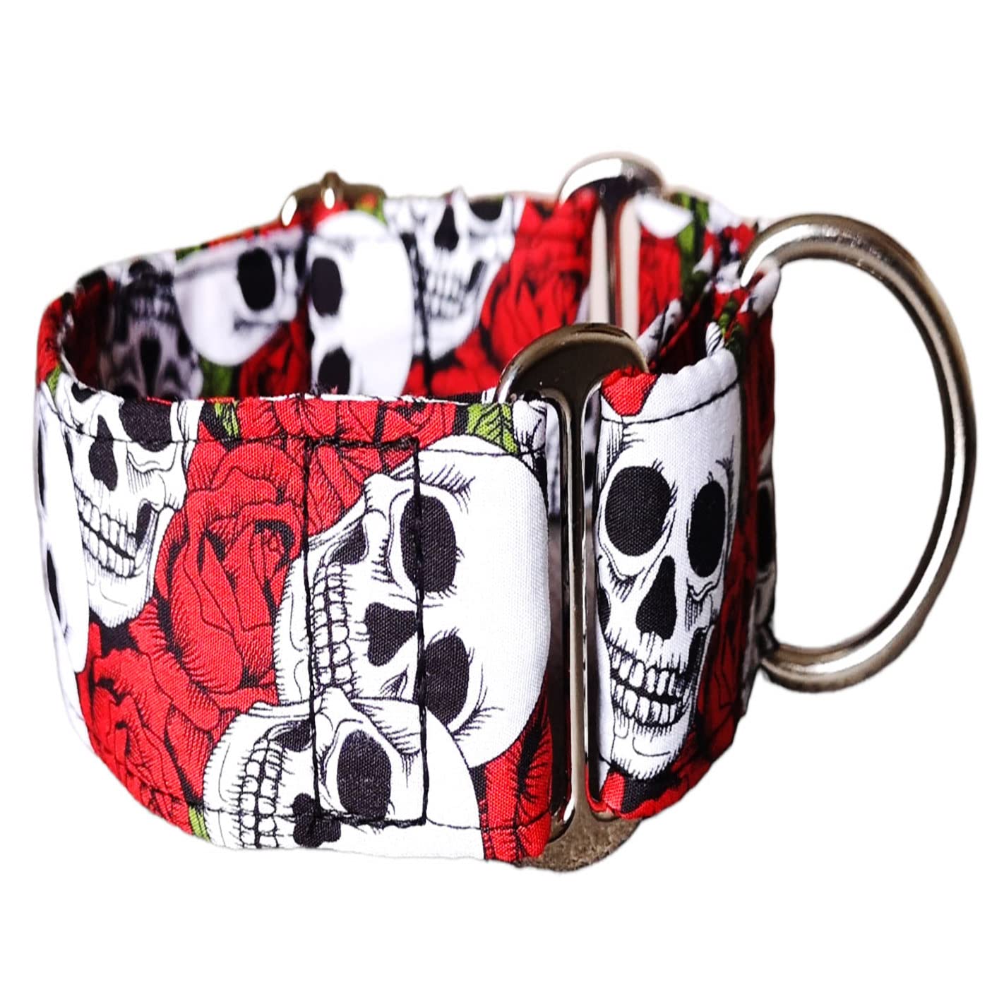 Collar Martingale/Correa/Cinturon Seguridad CALAVERA RED para Perro Galgo Greyhound - Hecho a Mano en España