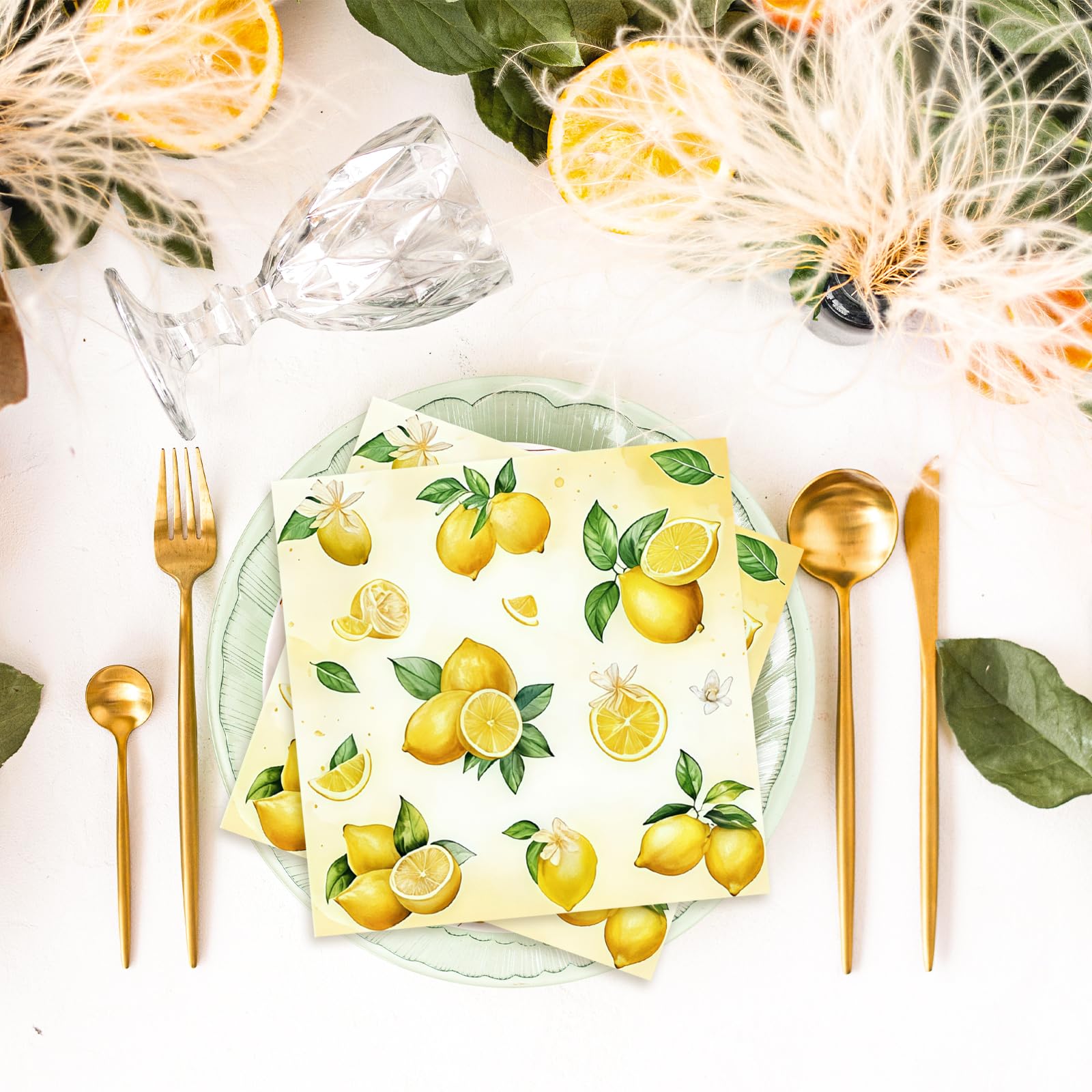 40 sztuk serwetek cytrynowych, letnie serwetki z owocami, żółte papierowe Napkins, dekoracja cytrynowa na urodziny, jednorazowe serwetki, dekoracja stołu cytryna