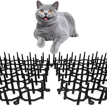 BUYTER 10 Pack 19.5 * 5.5 Inch Square Cat Scat Mats with Spikes, Cat Repellent Pads Fence Animal Barrier,Included 12 Pack Staples and 20 Pack Zip Ties (19.5''*5.5'')