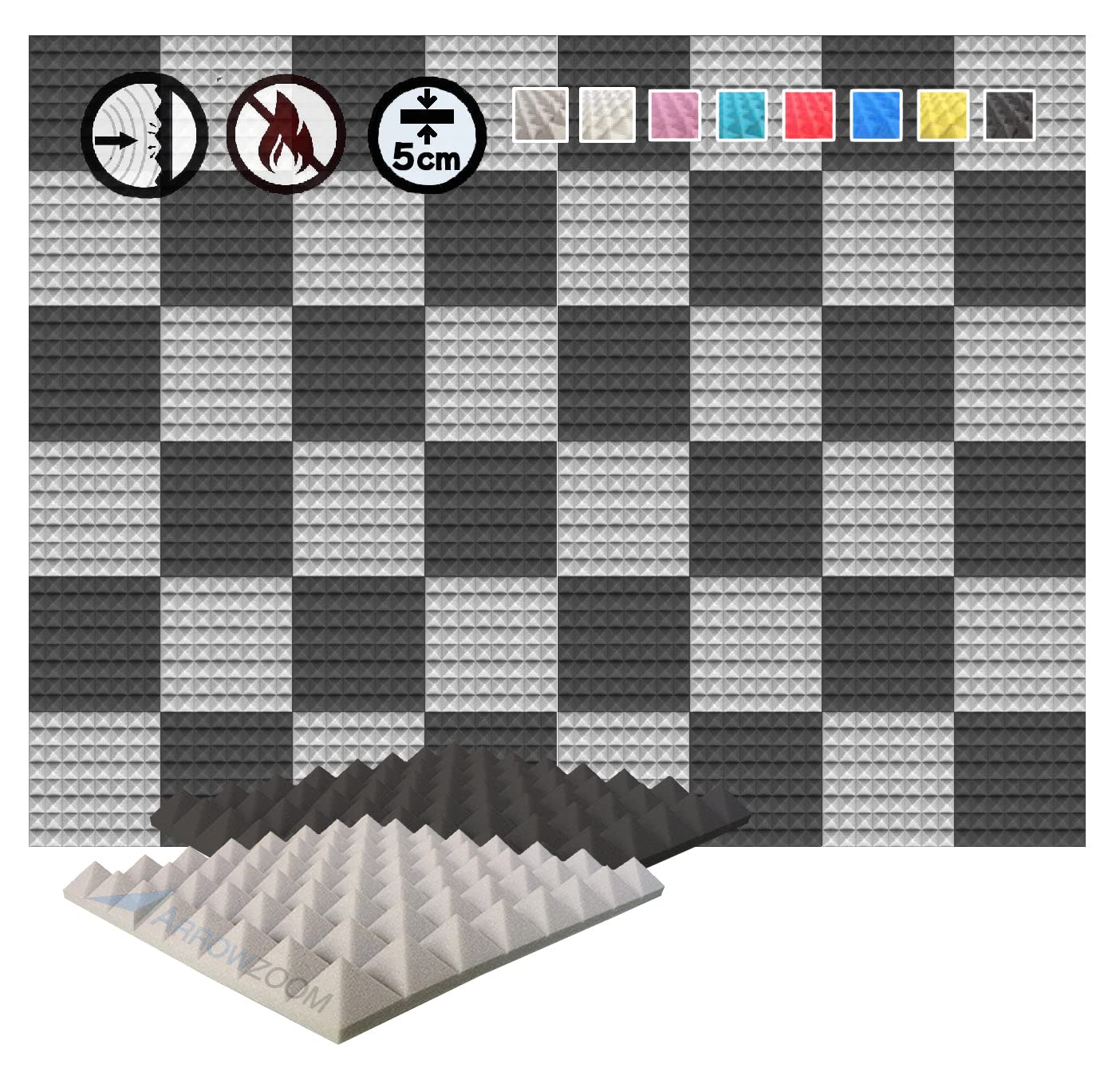 Arrowzoom 24 Panels acustico absorción sonido Pirámide 25x25x5cm Espuma acústica aislamiento acustico estudio de grabación Casas Estudios Azulejos Incombustibles Insonorizados AZ1034 PERLA BLANCA — view 10
