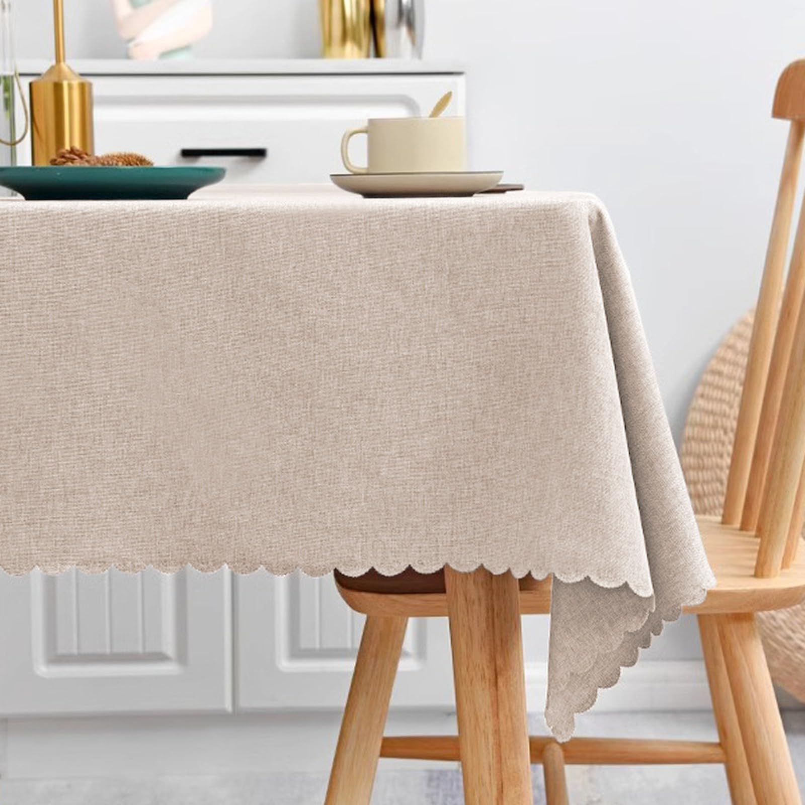 Tischdecke 140 x 200 cm Khaki Leinen Baumwolle Tischtuch Abwaschbar wasserdichte Tafeldecken für Küche Speisetisch Dekoration