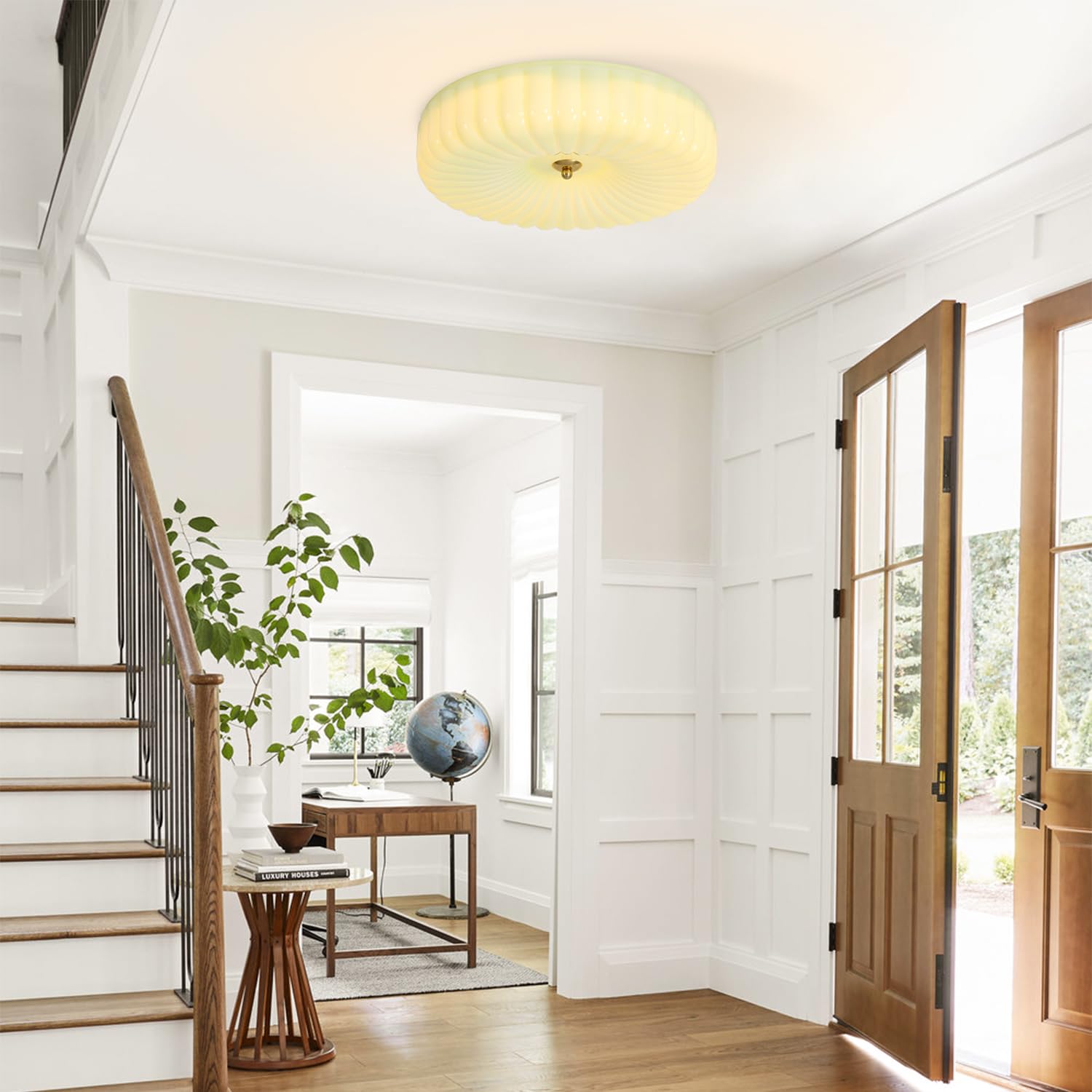 KCO Illuminazione Nordic Vetro Verde Montaggio A Filo Plafoniera Vintage Rotondo Semi Flush Mount Plafoniera Lampada Da Soffitto Metà Century Bagno Moderno Luce A Soffitto A LED