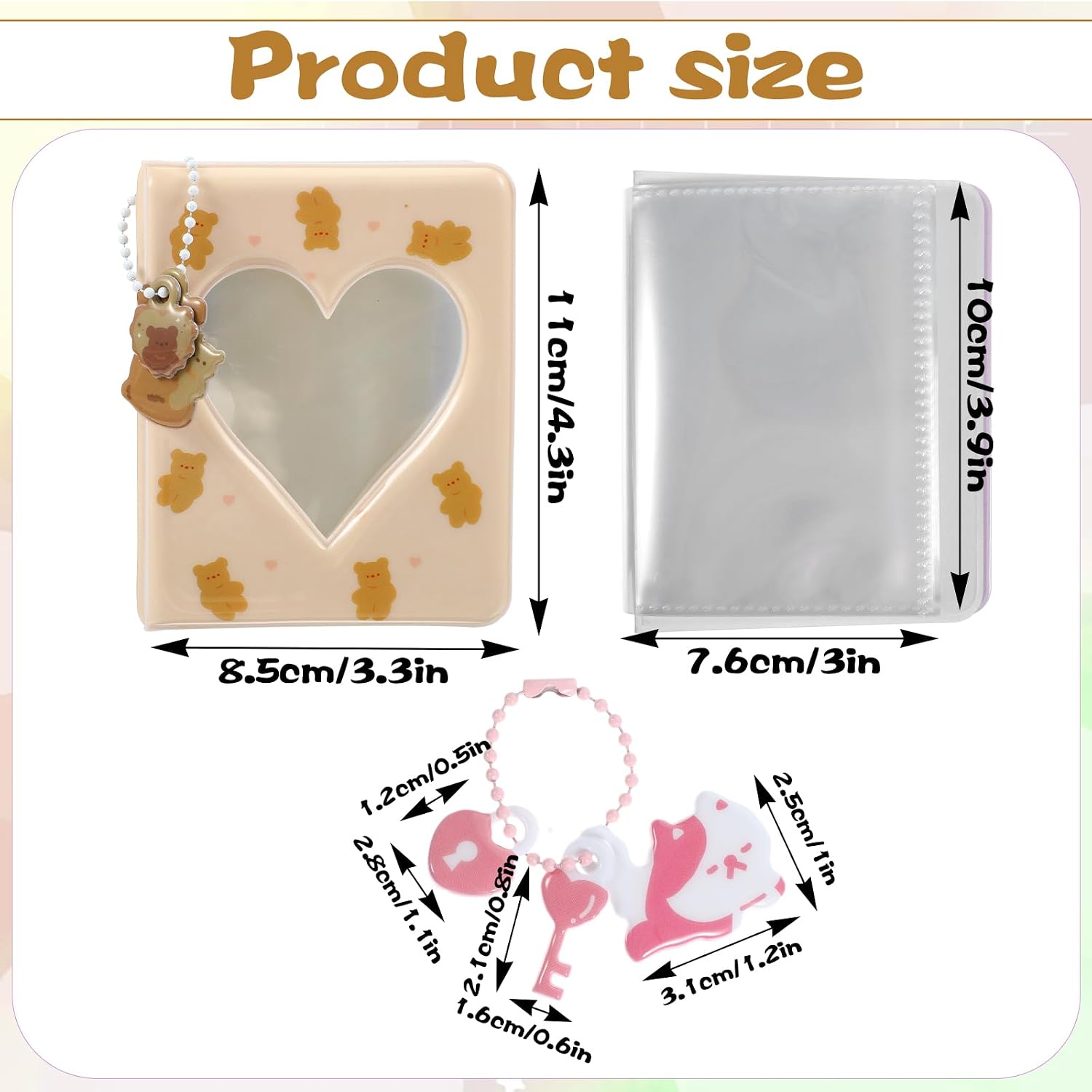 Mini Photocard Binder, 3 Inch Photocards Book, Heart Hollow Card Binder Mini Photo Card Book Holder for Collecting With Pendant DIY Keychian 40 Pockets