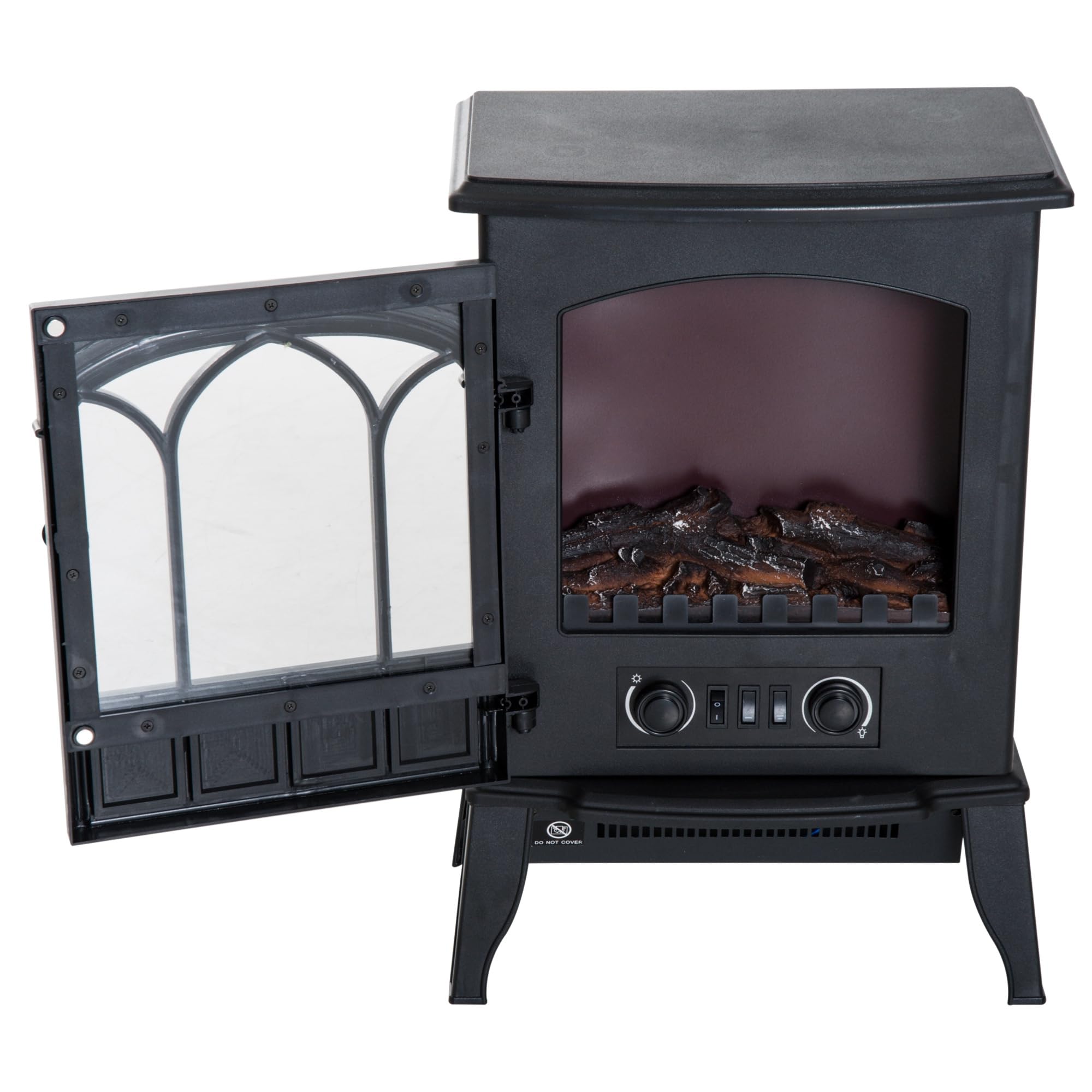 HOMCOM Chimenea Eléctrica de Pie 1000W/2000W Decorativa con Ventana Efecto Llama Temperatura Ajustable Protección Sobrecalentamiento 39x23x56,5 cm Negro