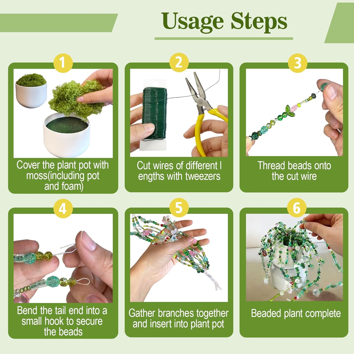 Beaded Plant Kit Green Glass Beads for Plant Making, Beaded Plants Nature Colorful Crystal Glass Leaf Bead for DIY Crafts Plants Lover Gifts（Include Pot