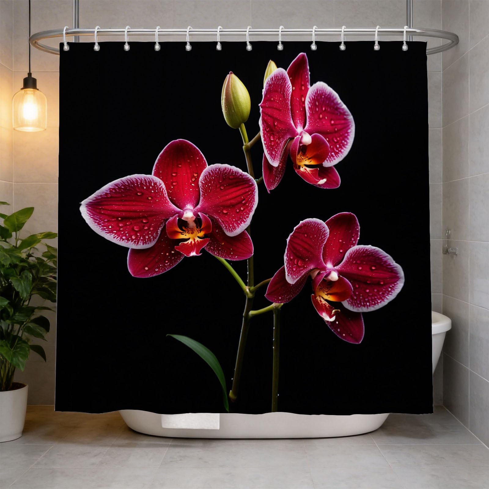 Hongduo 3D Orchid Shower Curtain for Stalls Bathtubs Zen Bathroom Decor Shower Curtain Set Polyester Fabric Waterproof 200x200cm/79X79 Inch with Hooks