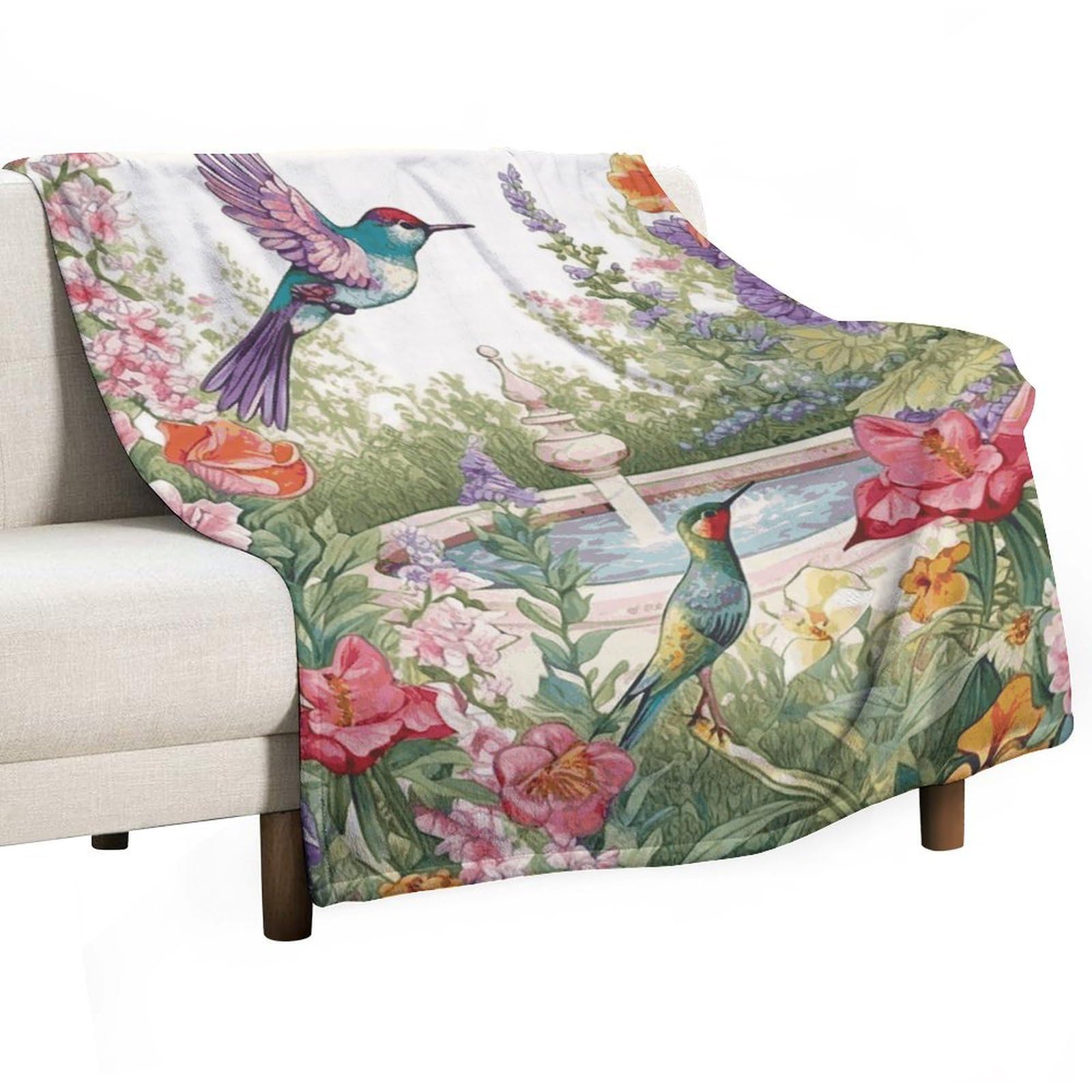 Couverture en flanelle anti-frissons plaid leger motif oiseaux pour lit