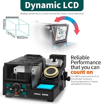 YIHUA 982D Precision Soldering Station with 3 C210 & 3 C245 Soldering Tips, Lead-Free Solder Wire, C210 & C245-Compatible Handpiece, AUTO Temp. Calibration, Sleep Mode, Full-Color Display (UK Plug)