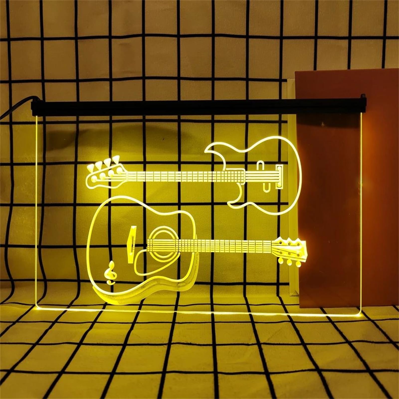 Insegna al Neon con Chitarre per Decorazione murale, luci al Neon LED dimmerabili alimentate Tramite USB per esibizioni Musicali di Band e Negozi di Musica,Giallo,40x30cm