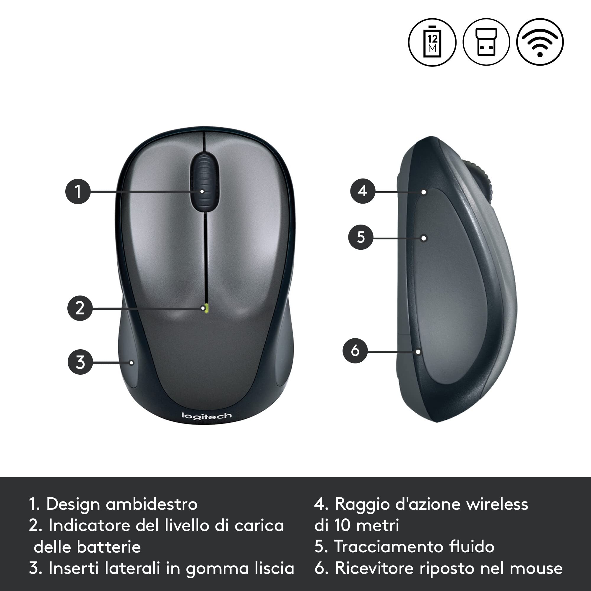 Logitech M235 Mouse Wireless | 2,4 GHz, Ricevitore USB Unifying, Tracciamento Ottico 1000 DPI, Batteria 12 Mesi, Compatibile PC/Mac/Chromebook - Rosso