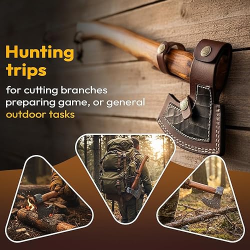 Miniatura 4 de Dessi Hacha vikinga mano forjado a mano de acero de Damasco Hacha Tomahawk Funda de cuero de nogal Mango de madera de nogal grabado Tigre Bushcraft