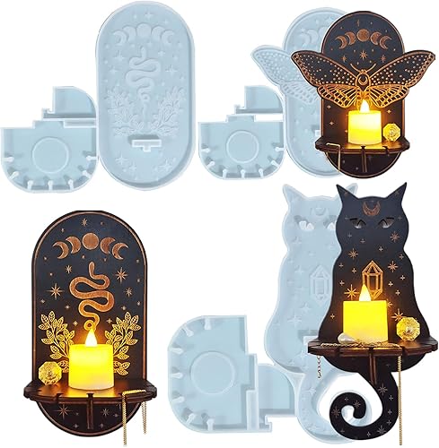 3 piezas de soporte de vela de Halloween molde de silicona para colgar en la pared, serpiente, gatito, polilla, estante de almacenamiento, festival,