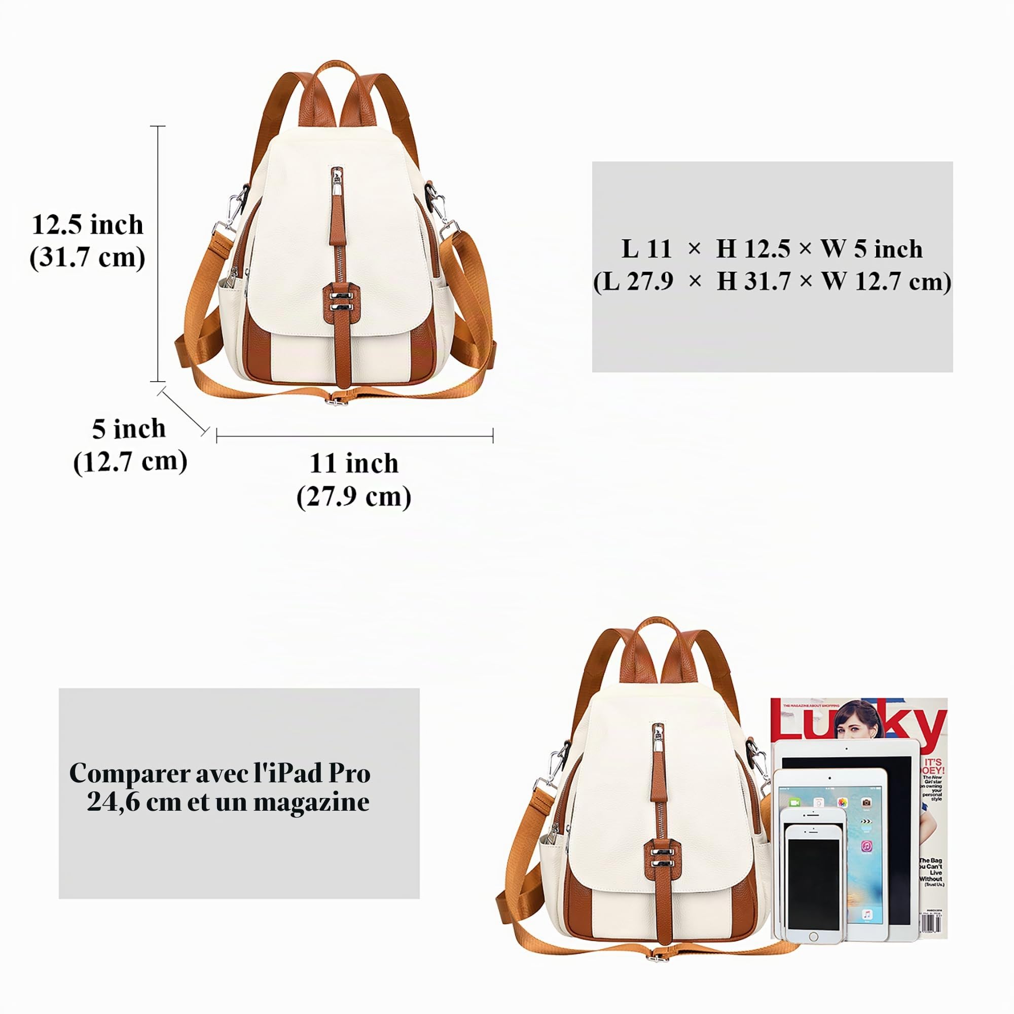 ALTOSY Sac à Dos Femme Cuir Veritable Pour Femme Sac à Bandoulière Convertible Avec Rabat à Boucle