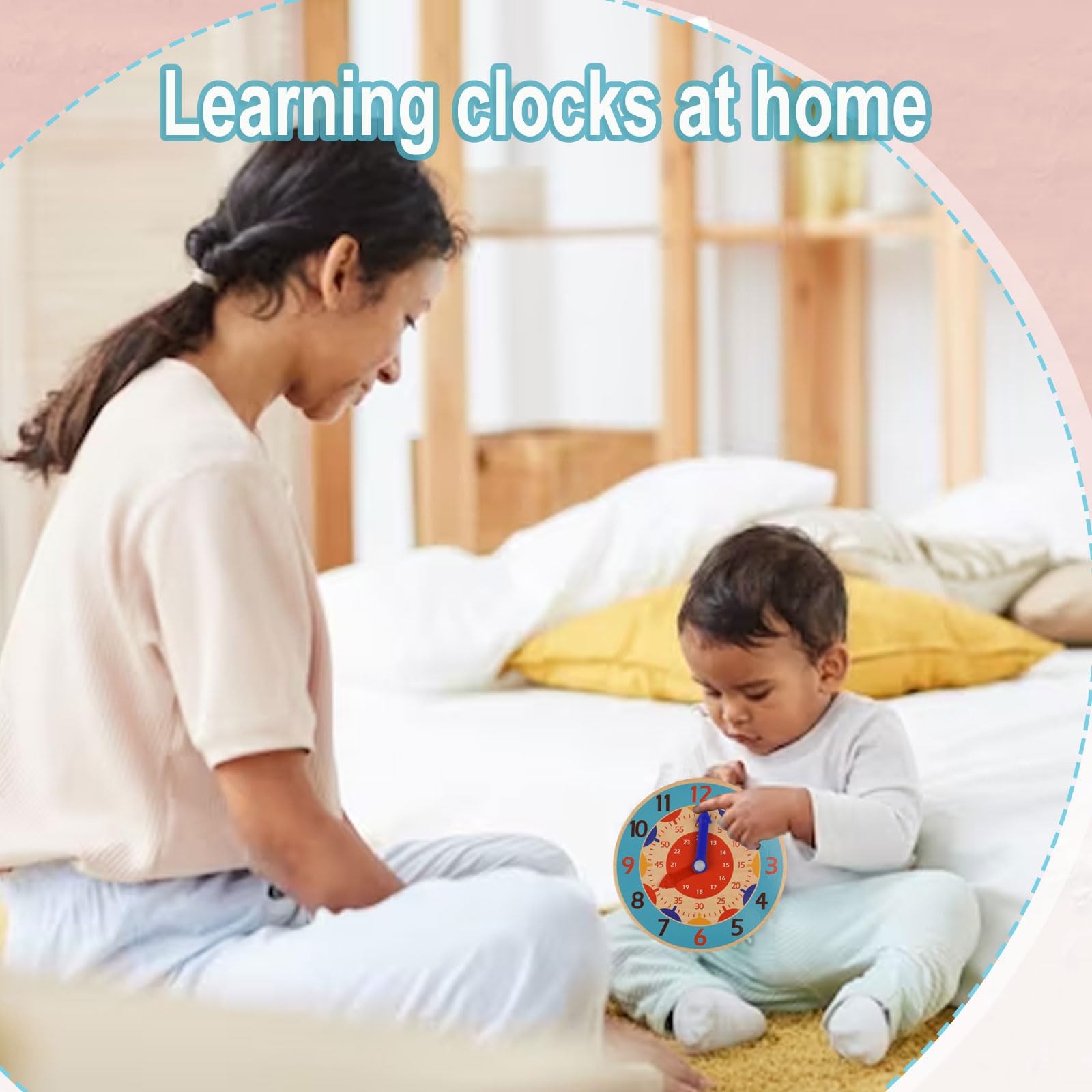 Kikuo Orologio Educativo In Legno Per Bambini – Silenzioso, Colorato, Lancette Ore/Minuti, Giocattolo Scuola, Blu Marino 14x14 Cm - 5