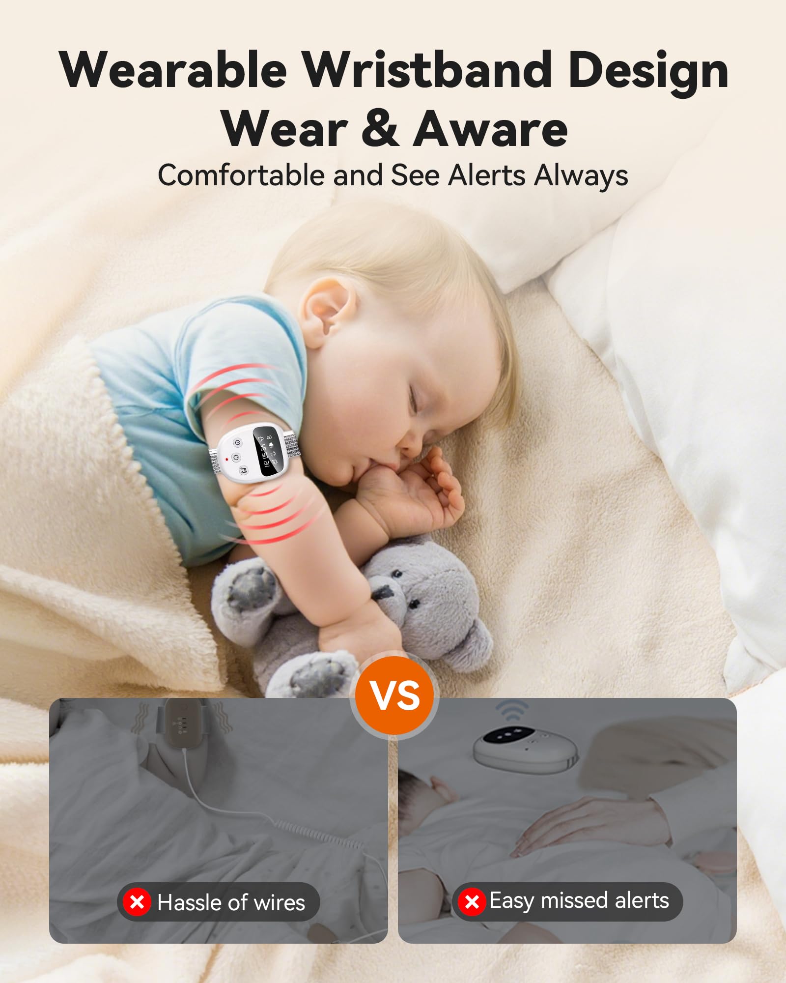 PILSAMAS Bedwetting Alarm for Kids & Adults, Rechargeable Wireless Enuresis Alarm Wristband with LCD Timer, 100ft Range, Silent Vibration - Wearable for Elderly, Dementia Patients & All Ages