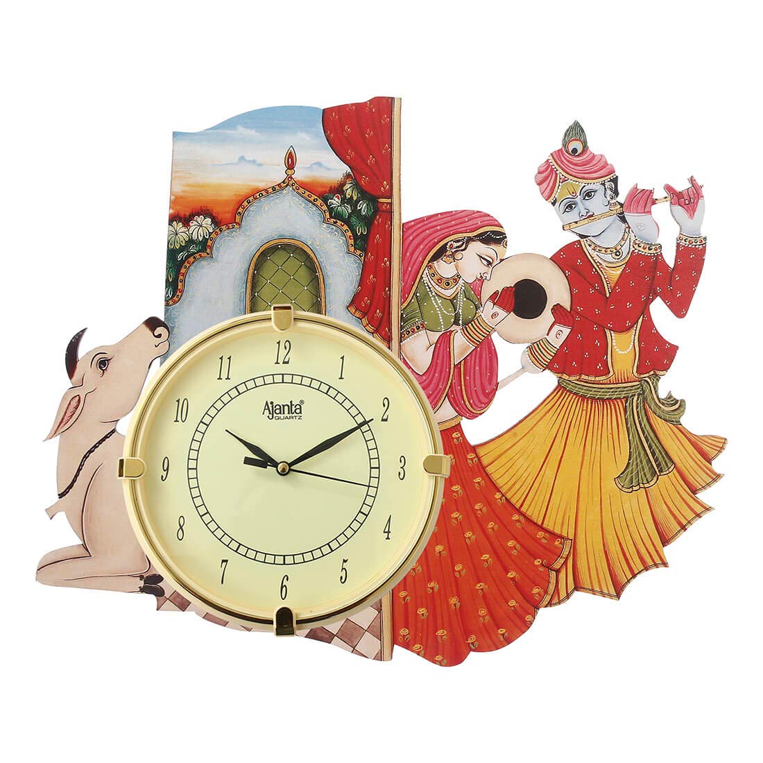 CIRCADIAN Ajanta Radhe Krishna Wooden Wall Clock for Home Living Room Office (Multicolour, 16 x 13 in)