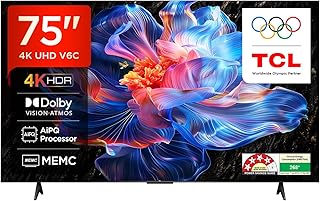 TCL 189 cm (75 inches) Metallic Bezel Less Series 4K Ultra HD Smart LED Google TV 75V6C (Black)