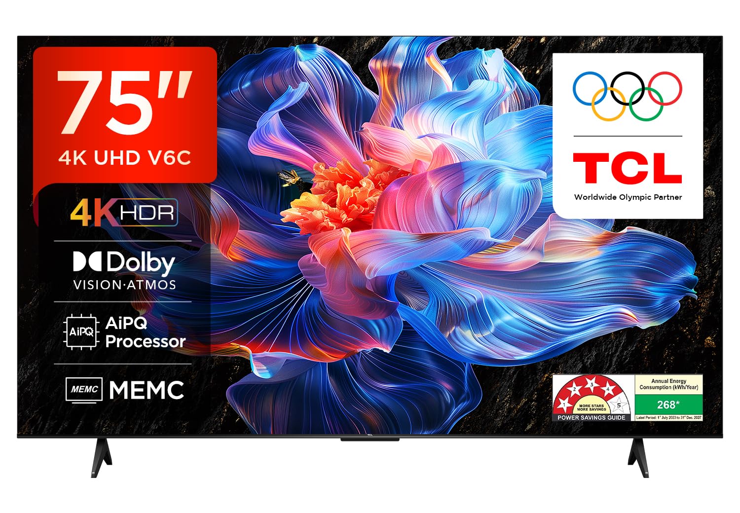 TCL 189 cm (75 inches) Metallic Bezel Less Series 4K Ultra HD Smart LED Google TV 75V6C (Black)