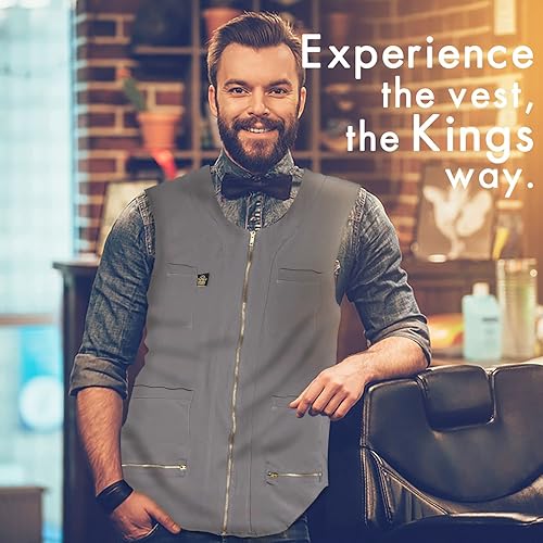 Miniatura 9 de King Midas - Chaleco de peluquero profesional para el cabello, ligero para hombre, chaleco con cremallera unidireccional