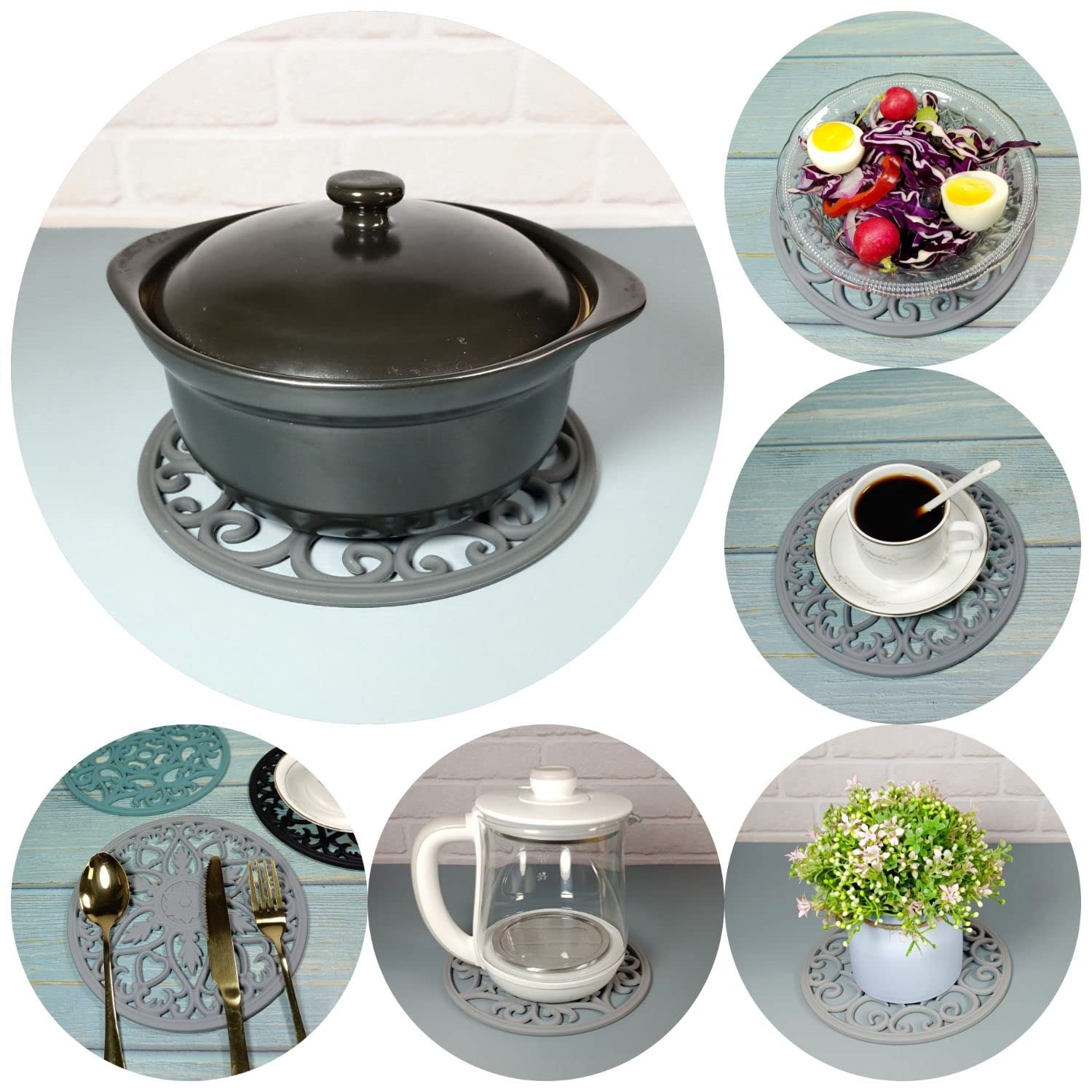 HomEdge Lot De 6 Dessous De Plat En Silicone Antidérapant Et Résistant à La Chaleur Blanc