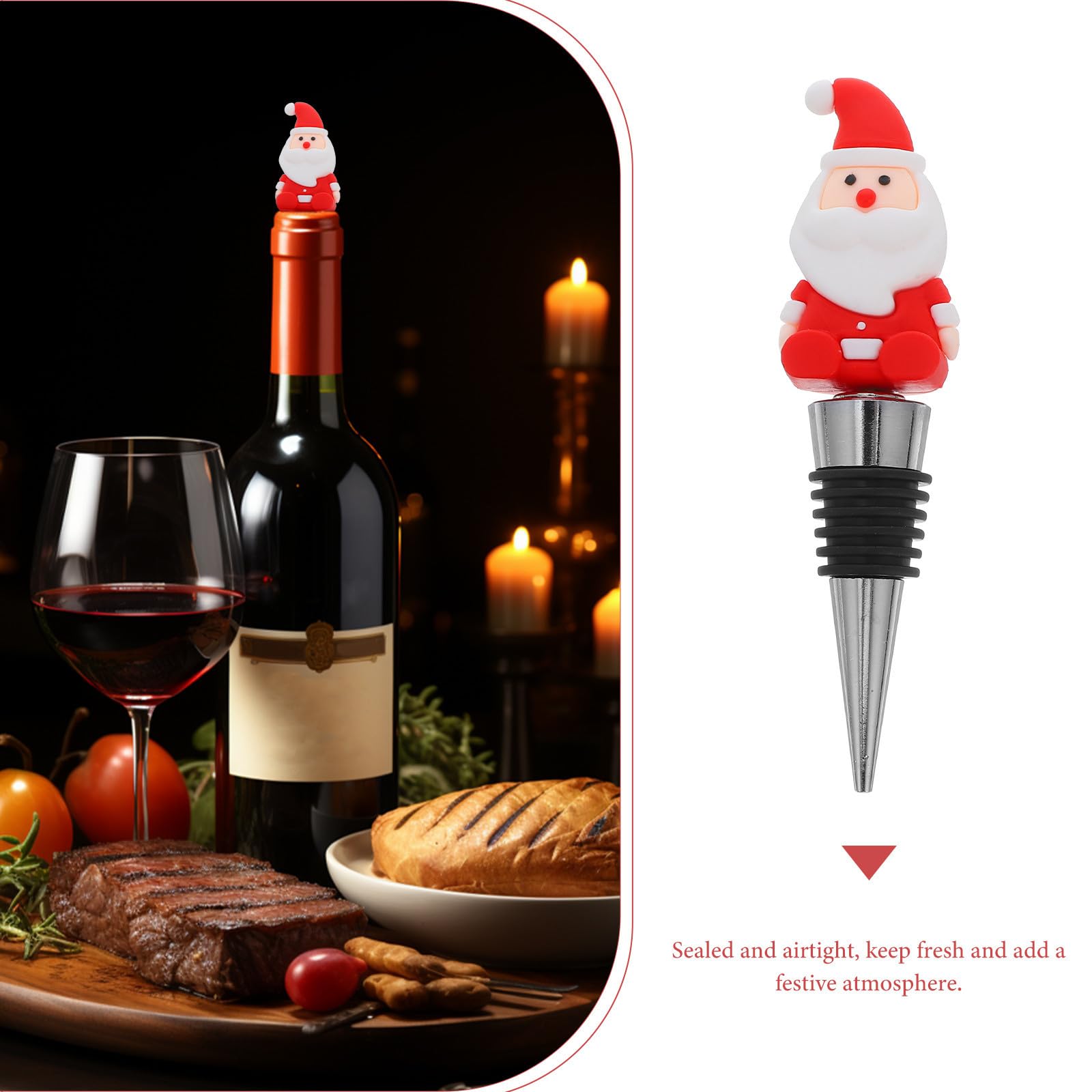 TOYANDONA 20 Piezas Tapón de Vino de Papá Noel Rojo para Fiesta Navideña | Pvc y Aleación de Aluminio, Sellado para Conservar Sabor, Detalle Festivo para Familia y Amigos
