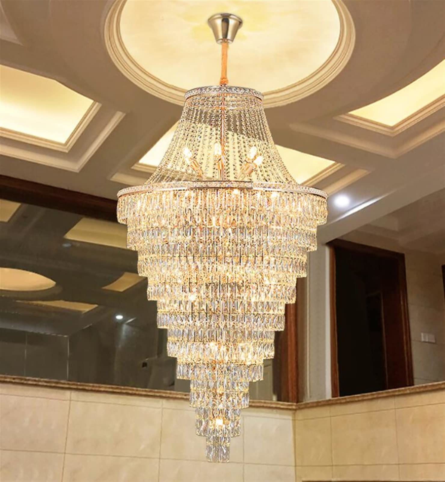 Daoke Chandelier, Luxury Duplex Floor Crystal Big Chandelier Hotel Lobby Living Room Stair Spiral Villa Chandelier Decorative (Color : Cold White, Size : Dia40xH80cm)