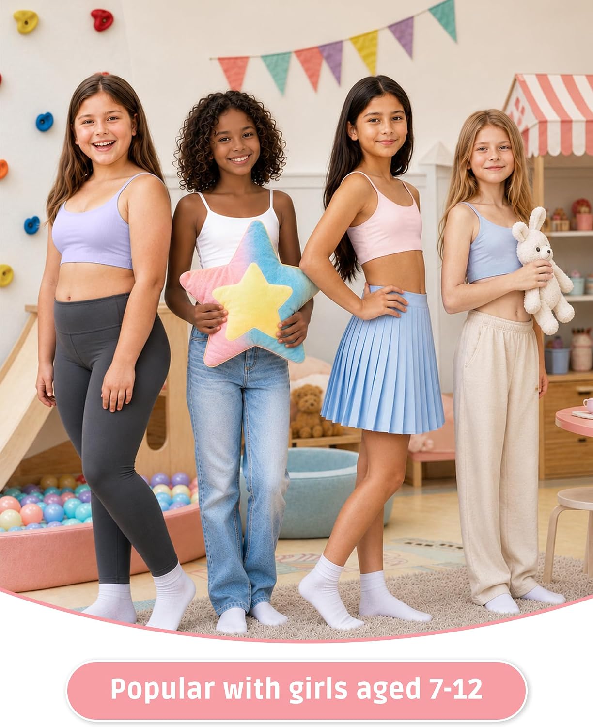 First Girls Training Bra 7-12 Seamless Cami Bras with Double Lined