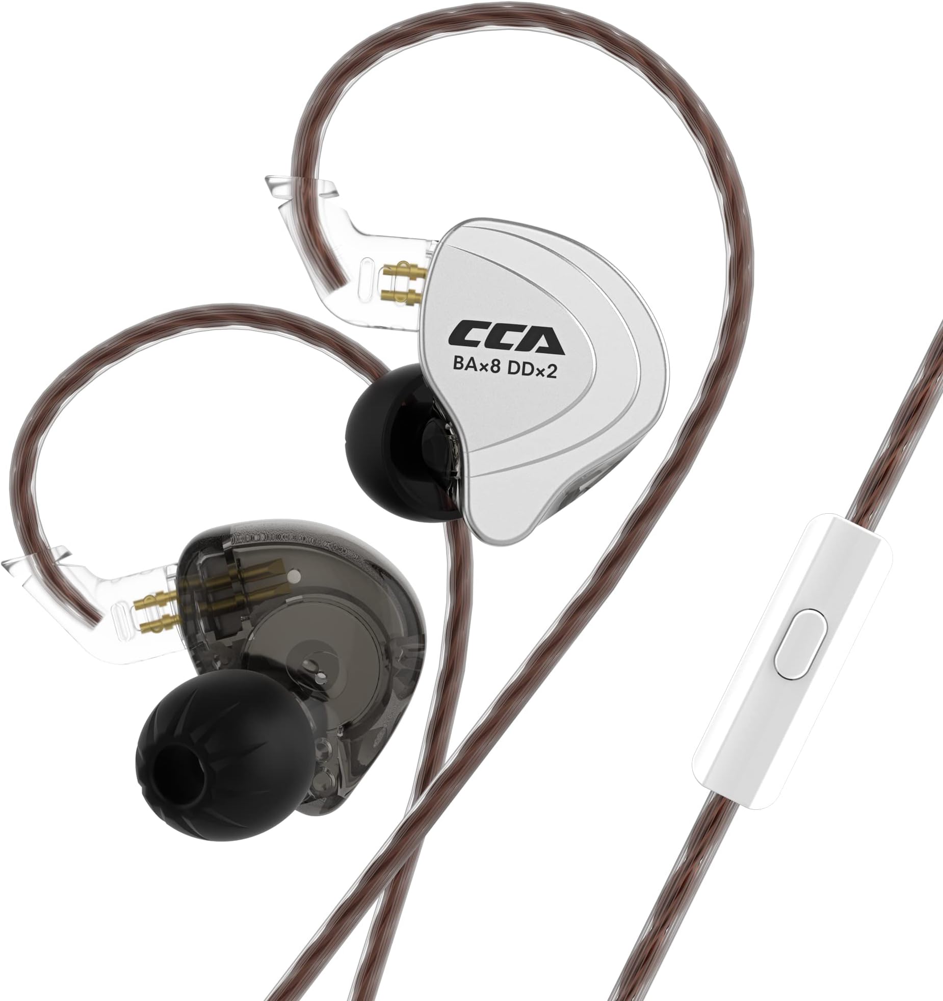 CCA C10 HiFi IEM Headphones, 4BA 1DD Five Drivers Hybrid in Ear Earphones, in Ear Monitor Headphones Earbuds with 2pin 0.75mm Gold Plated Detachable Cable for Musician Singers Stage (Black with mic)