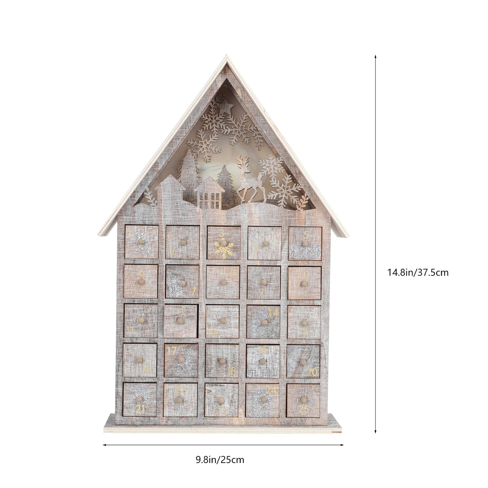 Gatuida Holz Adventskalender mit Schubladen Leuchtendes Weihnachts Deko Ornament für Tischdekoration mit 5 Fächern für Kleine Überraschungen