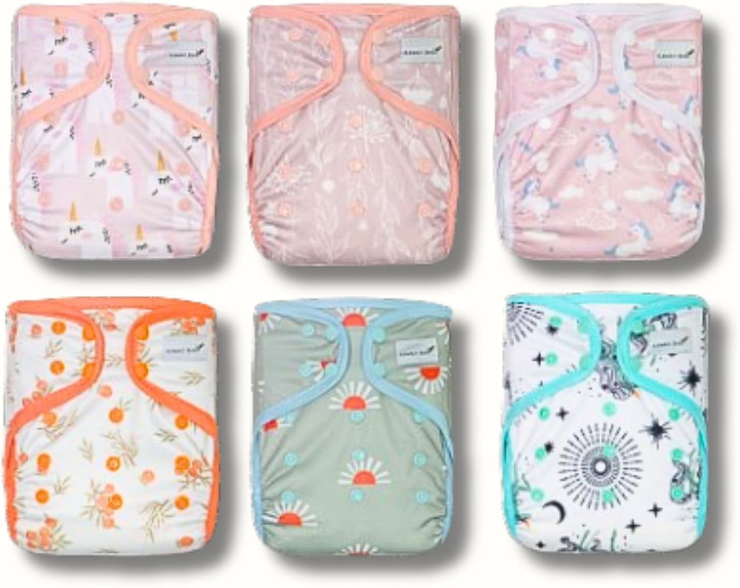 Kawaii Baby 6 Happy Leak-Free Cloth Diaper Covers, Double Waterproof Layer adjustable to fit babies 8-36 pounds (Happy Girl)