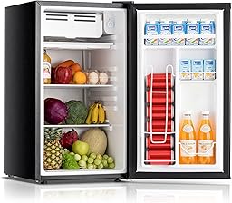 DollarDash 90.8L Mini Fridge with Freezer, Single Door Small Refrigerator, Dorm Fridge with 7 Adjustable Thermostat, Energy Saving, Low Noise, Compact Refrigerator for Office, Bedroom, Dorm, Black