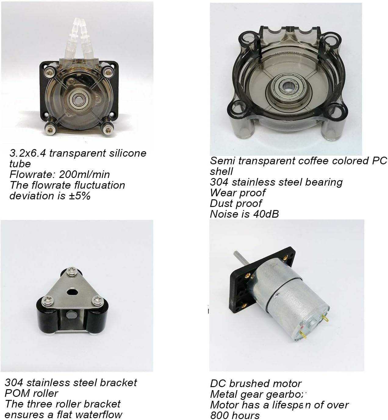 Kadimendium Peristaltic Pump Stable Small Dosing Brushed Pump for Lab Analytical, 200mlmin Filling Machine for Aquarium DC, Inkjet Printing (12V)