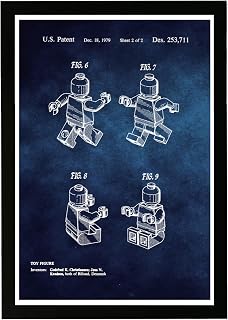 Wynwood Studio Symbols and Objects Framed Wall Art Prints 'Lego Toy Figure #2 1979 Blue Chalkboard' Toys