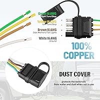 Vista 5 de MECMO Conector plano de extremo de remolque de 4 vías de 25 pulgadas, enchufe de arnés de cableado de remolque de 4 clavijas de 16 AWG con cubierta