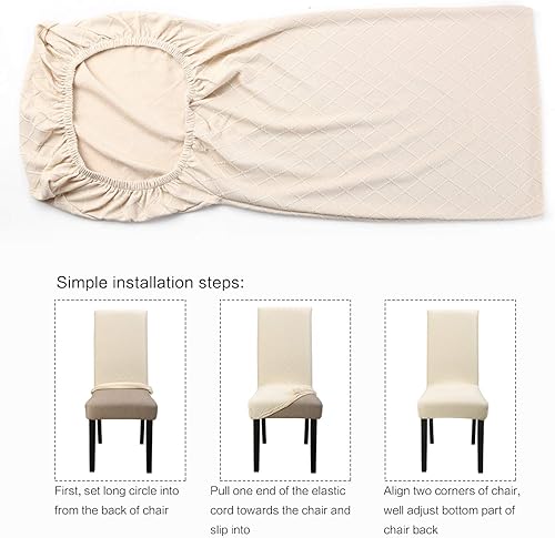 Miniatura 6 de Fundas para silla de comedor Yisun, fundas elásticas para silla de comedor, funda protectora para silla de comedor, mezcla de poliéster, Beige
