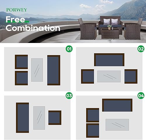 Miniatura 7 de Muebles de patio al aire libre, juego de sofá seccional de 4 piezas, muebles de balcón, sillas de mimbre de ratán con mesa y sofá biplaza para