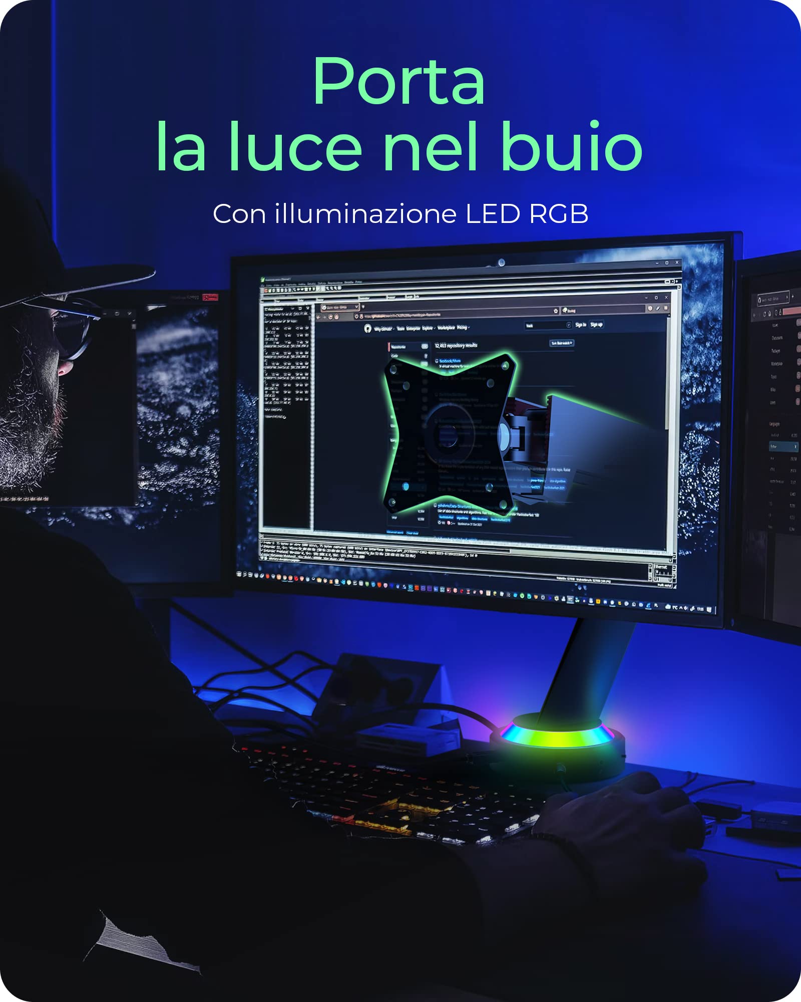 Uchwyt na monitor IB-MSG303BL-T do 32 cali z USB HUB iRGB i podÅ›wietleniem