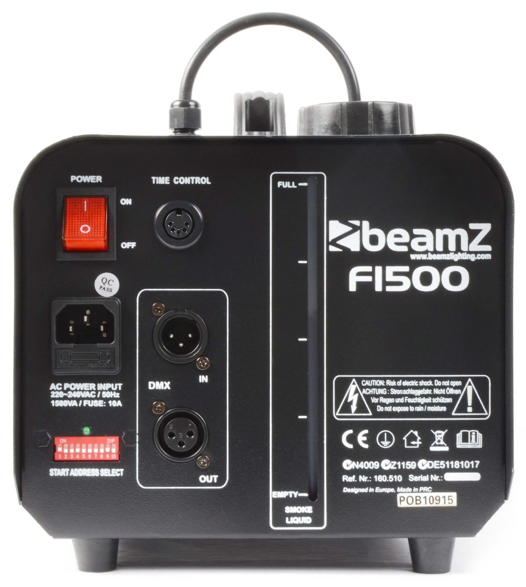 BeamZ F1500 - Hazer Nebelmaschine mit Fernbedienung 1500 Watt mit 2 Liter Nebelfluid, Dunstnebelmaschine, DMX, Timer & Intervallfunktion, Rauchmaschine für konstante Nebelerzeugung auf Bühnen