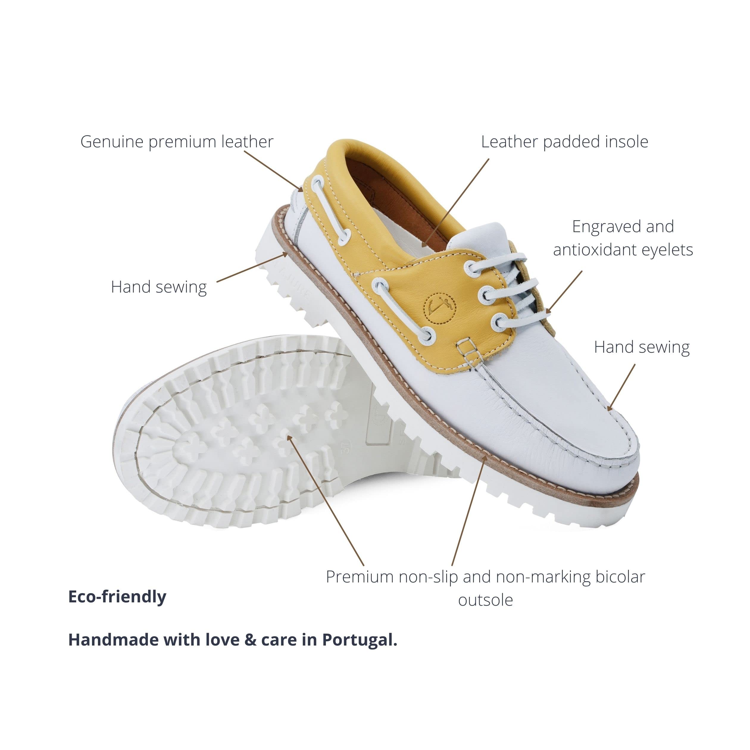 Seajure Chaussures Bateau pour Femme Quirimbas en Cuir Jaune et Blanc