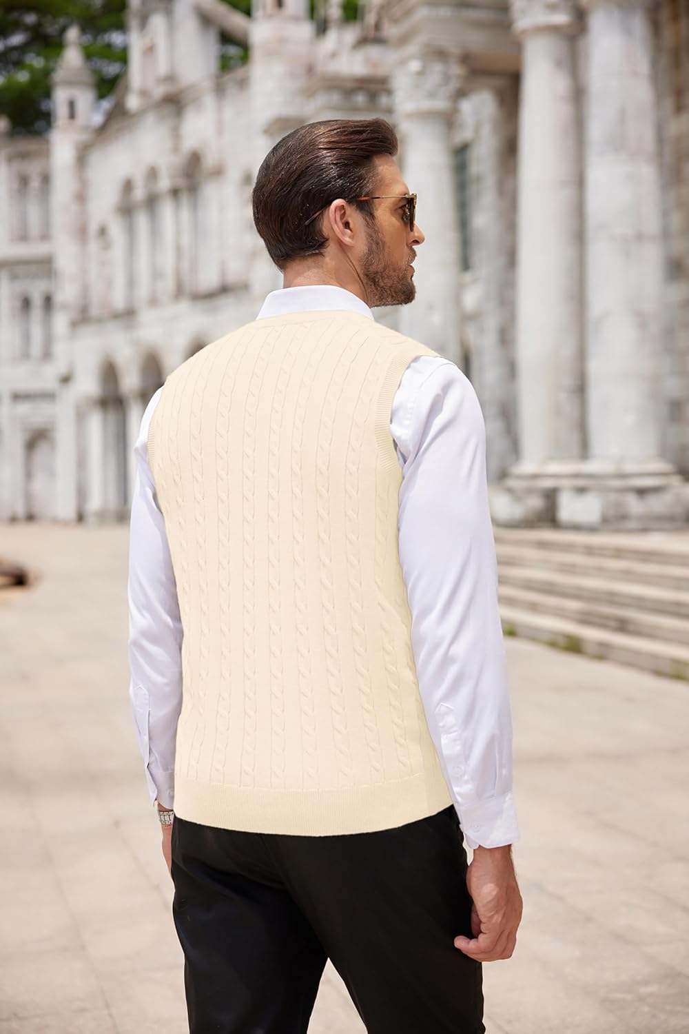 COOFANDY Men's Sweater Vest Cable Knitted V Neck Slim Fit Sleeveless Pullover Sweater - Image 3