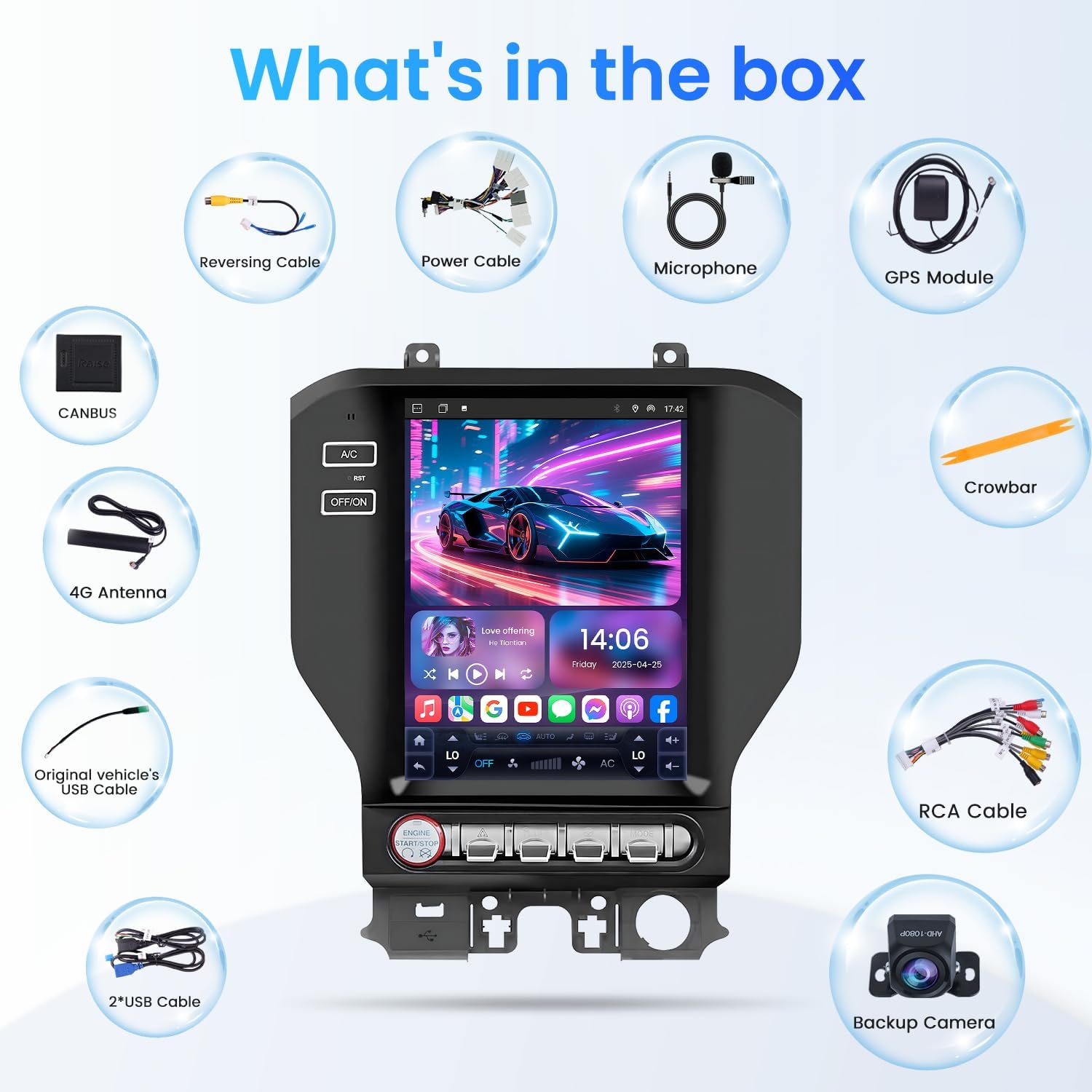 12.1Inch Vertical Screen Android Car Stereo for Ford Mustang 2015-2023 - Custom Fit Head Unit with Wireless CarPlay Android Auto 6+128G 5G WiFi DSP SWC