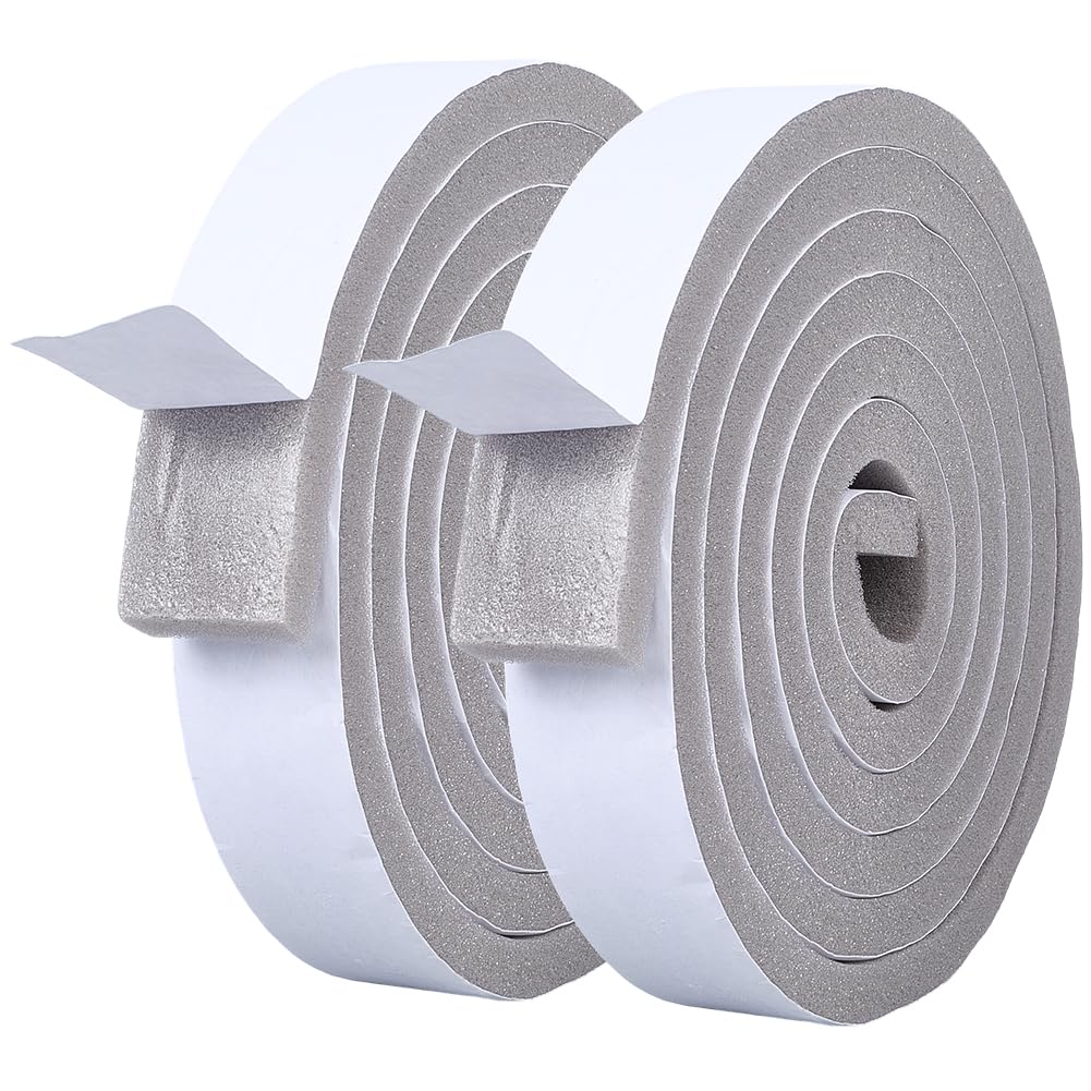 CREATCABIN 2 Rollo de Burlete de Espuma Adhesiva para Puerta, Burlete de Espuma Gris, Burlete Plano para Marco de Puerta, Ventana, Sello de Aire Acondicionado Insonorizado, 13 pies X 0.4 Pulgadas X 1