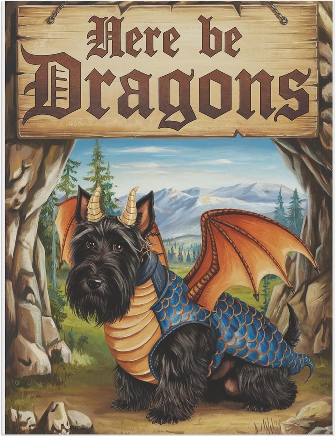 PUDDINFLAGS Black Scottish Terrier Dog Dragon Garden Flag, Fantasy Pet Yard Spring Decor, Housewarming Gardener Gift, Dog Dad